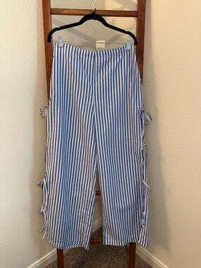 Free People x Nigel Preston Stripe Wide-Leg Pants w/Side Ties Size XL